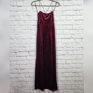 Intimately Free People Women's XS Burgundy Ribbed Velvet Sleeveless Maxi Dress